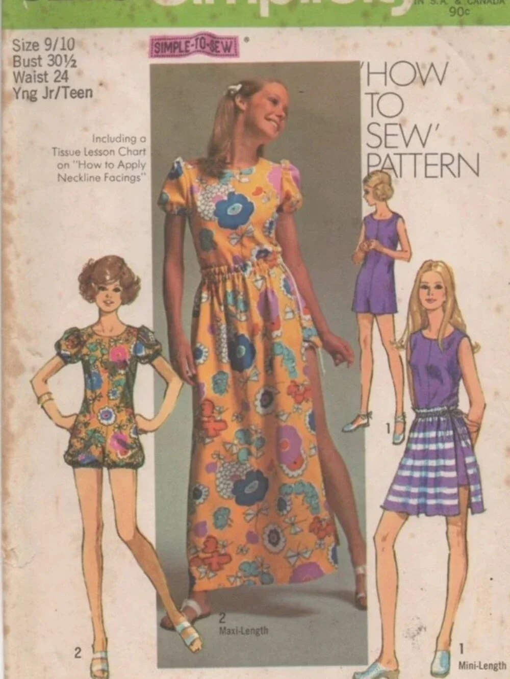 Vintage Simplicity 9288 Sewing Pattern – 1970s Romper & Skirt Sz 12
